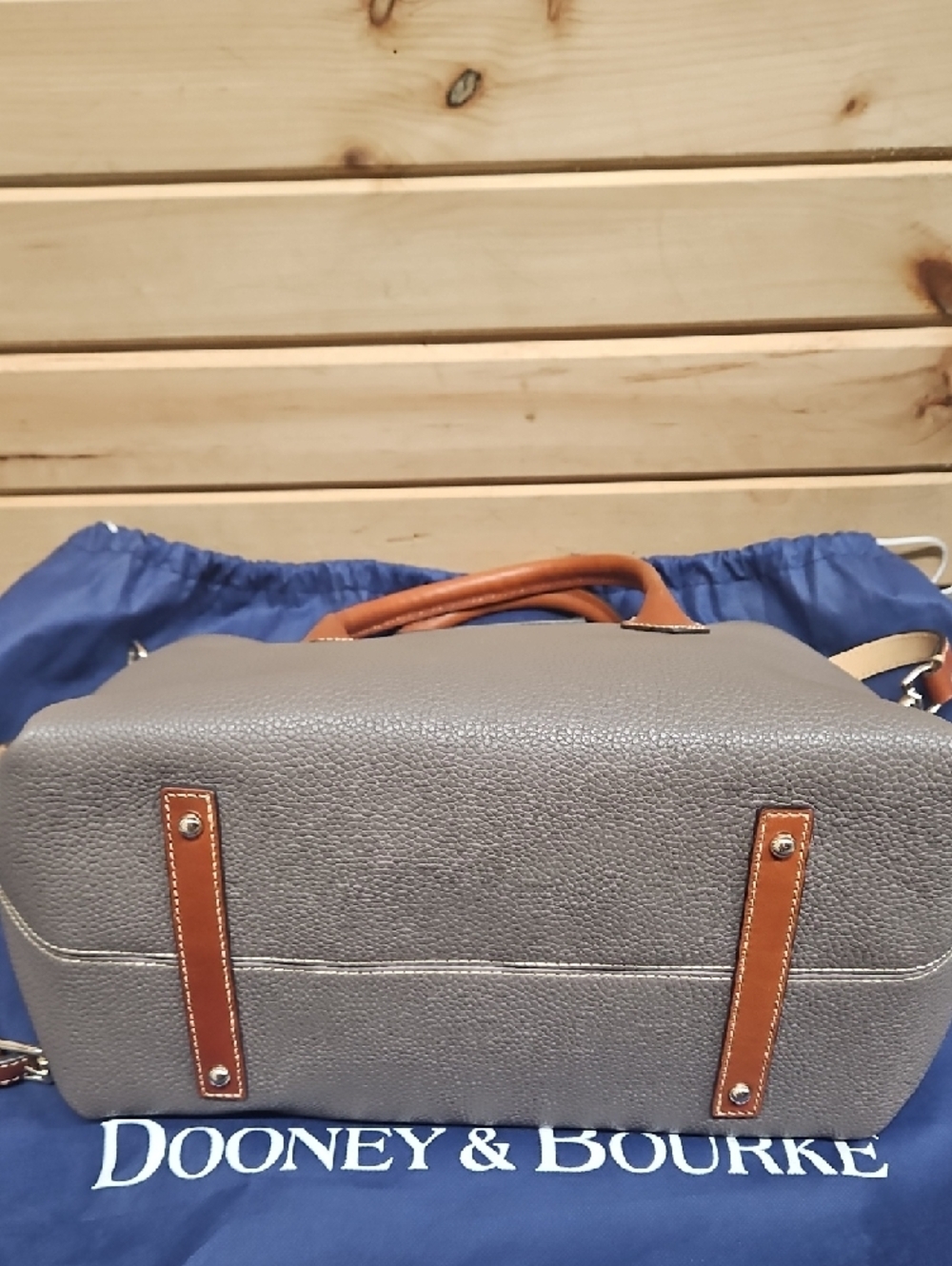 Dooney & Bourke Gray Pebble Leather Satchel with Tan Trim - Picture 5 of 15